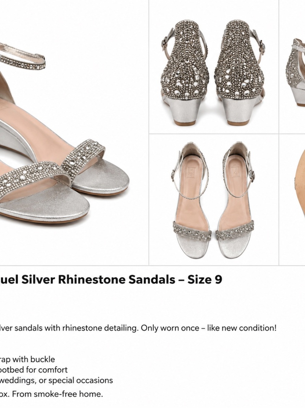 David's Bridal Silver Rhinestone Ankle-Strap Sandals